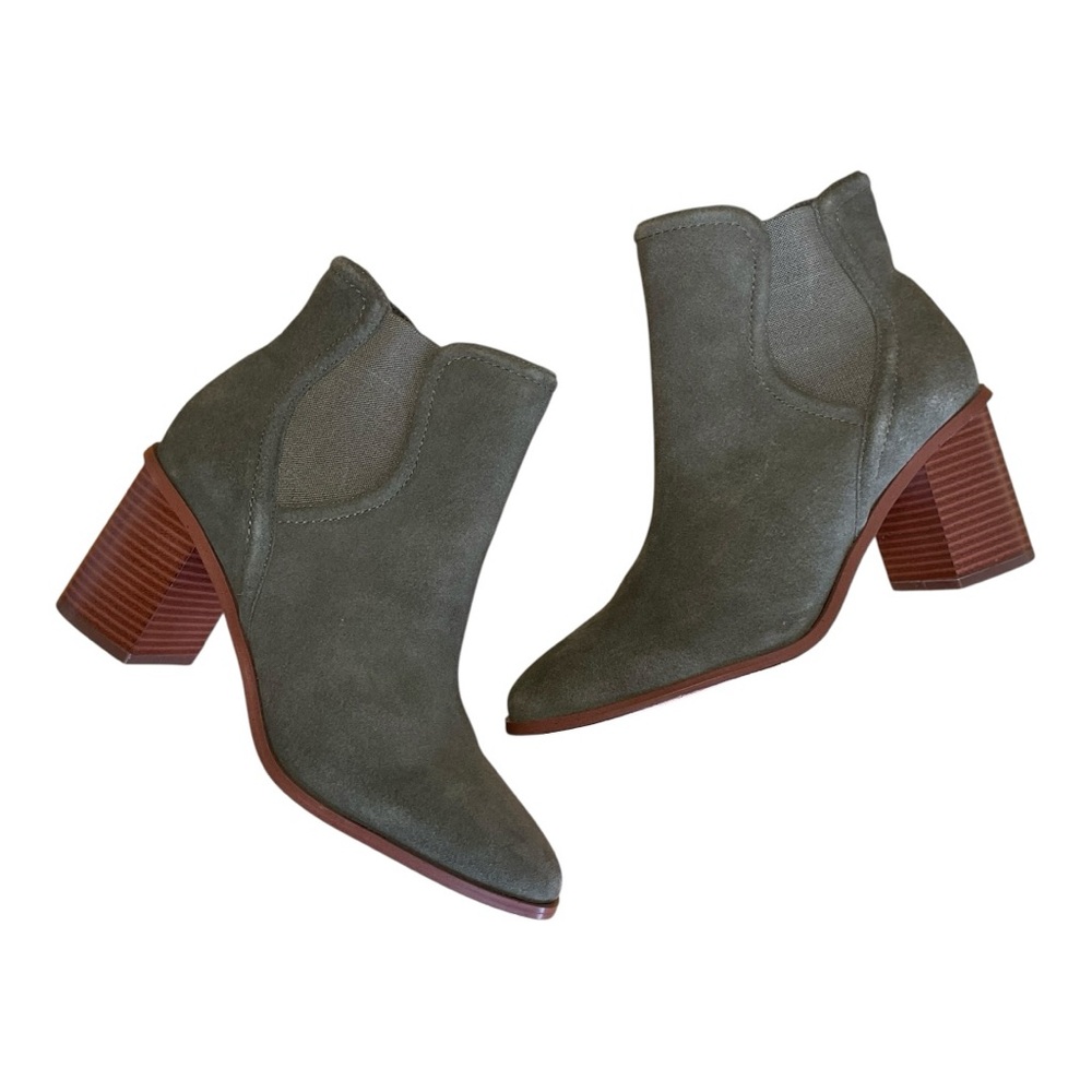 Splendid Women’s Marika Block Heel Suede Chelsea Boots Size 9.5M Olive